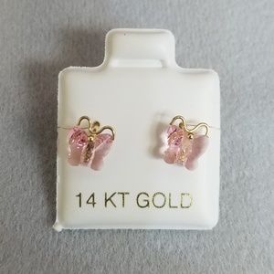 14k Gold Cz Butterfly Earrings.